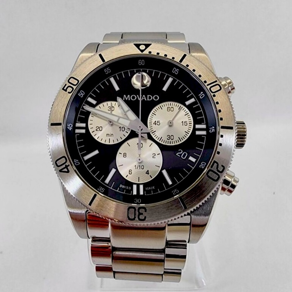 Movado Sport Black Dial Stainless Steel Chronograph Men's Watch